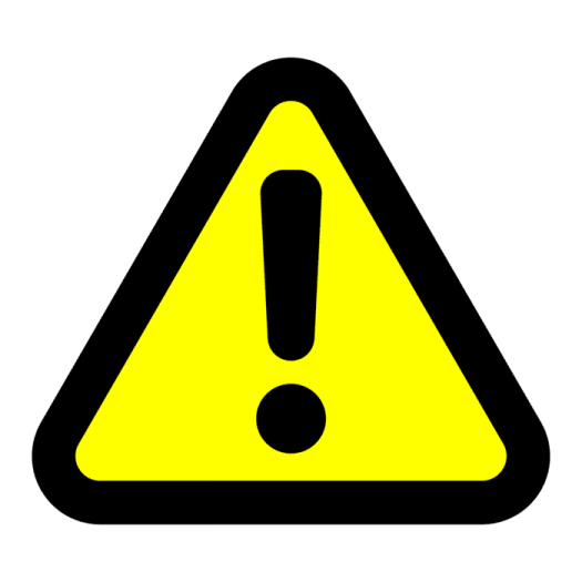 a yellow and black warning sign on a white background