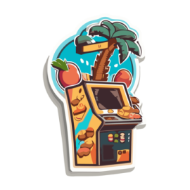 a sticker with an image of a computer and palm tree