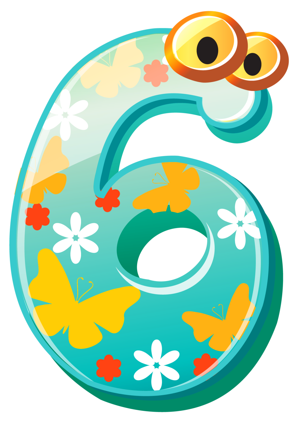 a number six with butterflies on it