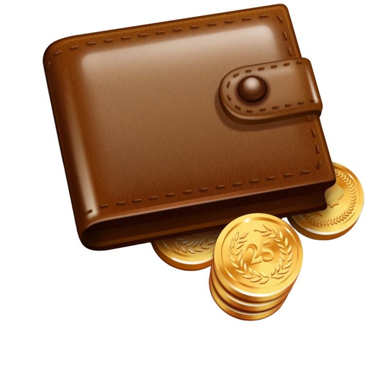 a wallet and coins