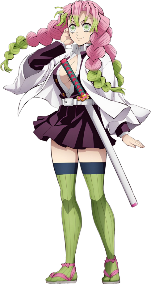 an anime character with pink hair and green eyes