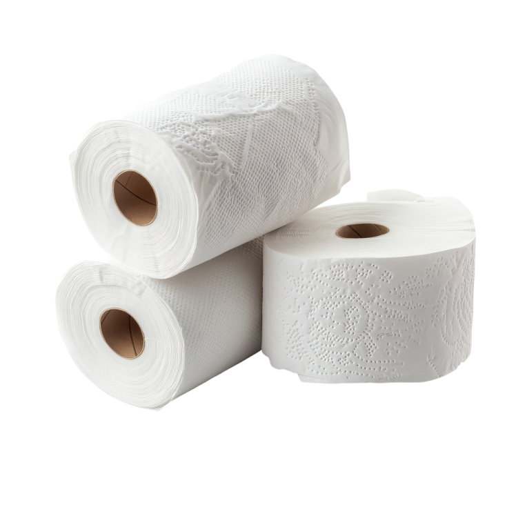 three rolls of toilet paper on a white background