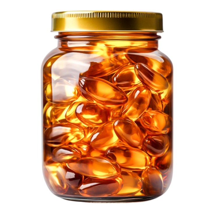 a jar filled with orange pills