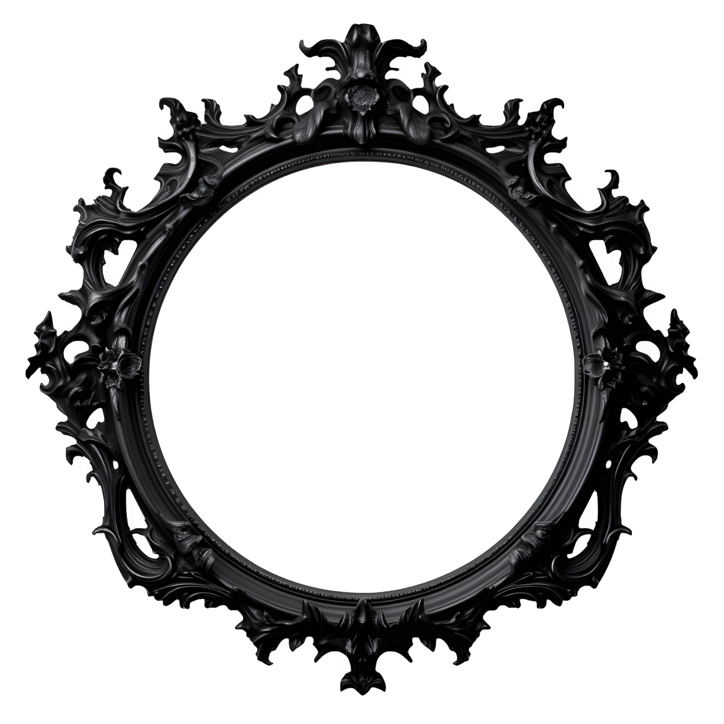 a black ornate frame on a white background