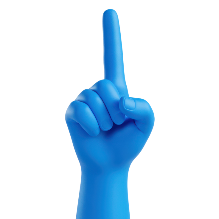 a blue hand with one finger up