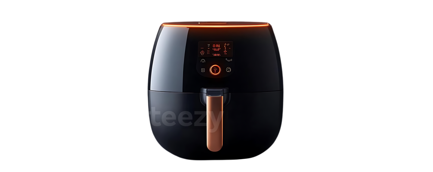 a black air fryer on a white background