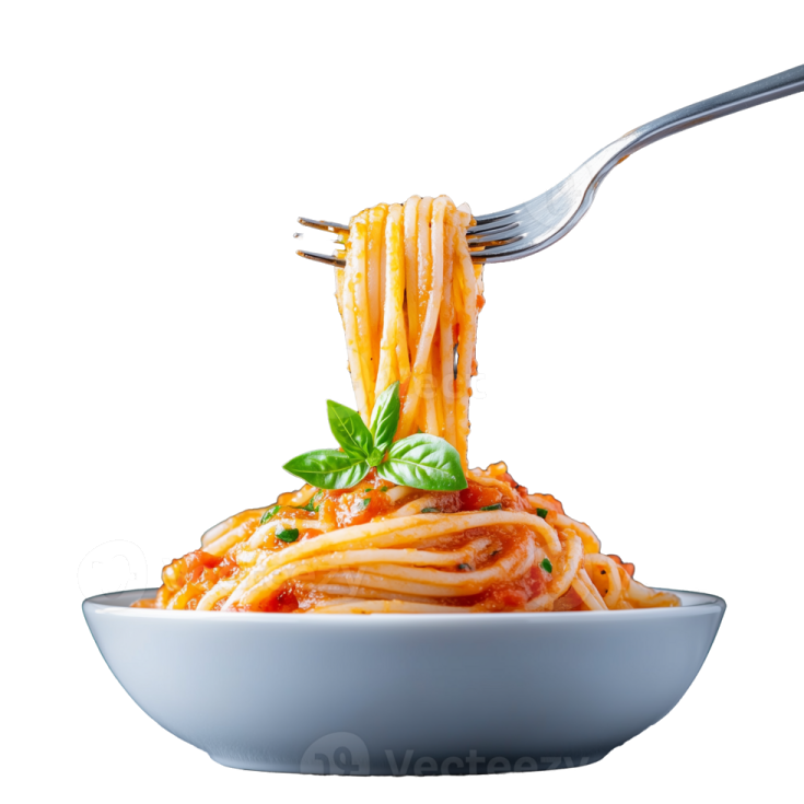 a fork full of spaghetti with tomato sauce
