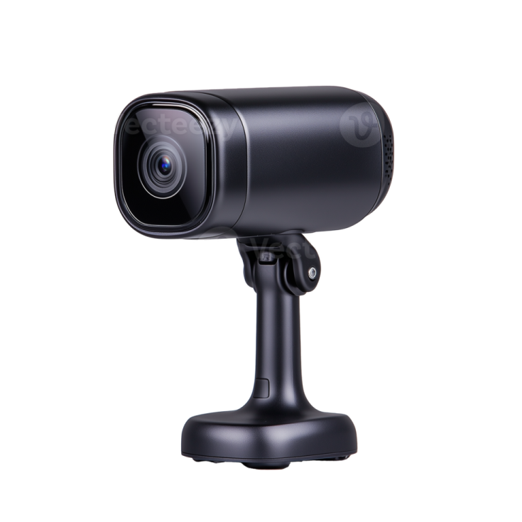 a black webcam on a white background