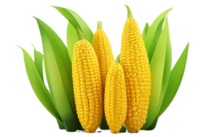 three ears of corn on white background