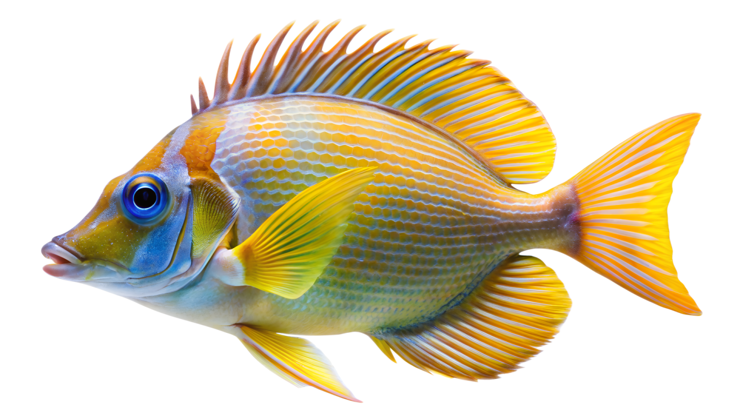 a close up of a fish on a white background