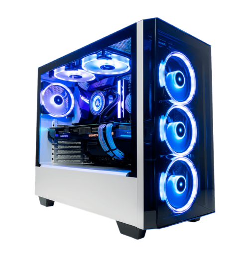a computer case with blue lights on it