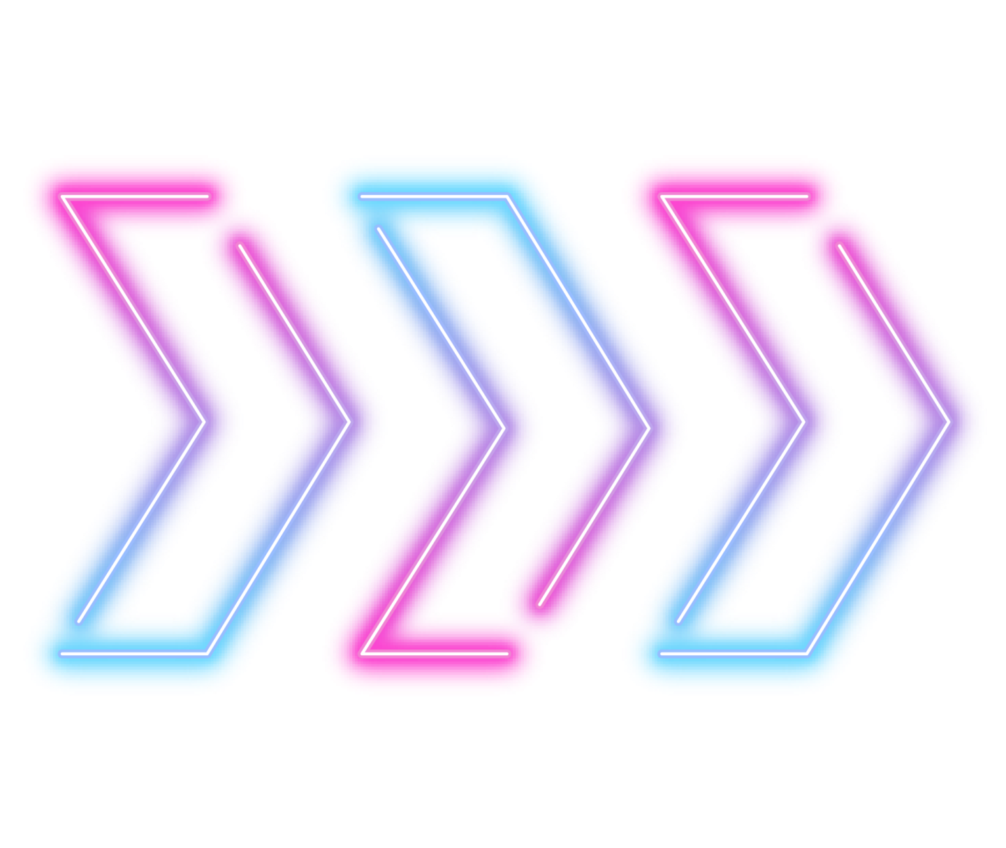 three neon arrows on a white background