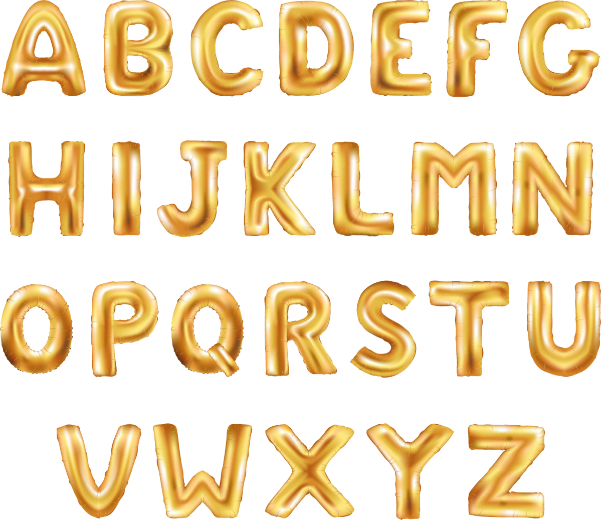 a set of gold foil balloons alphabets