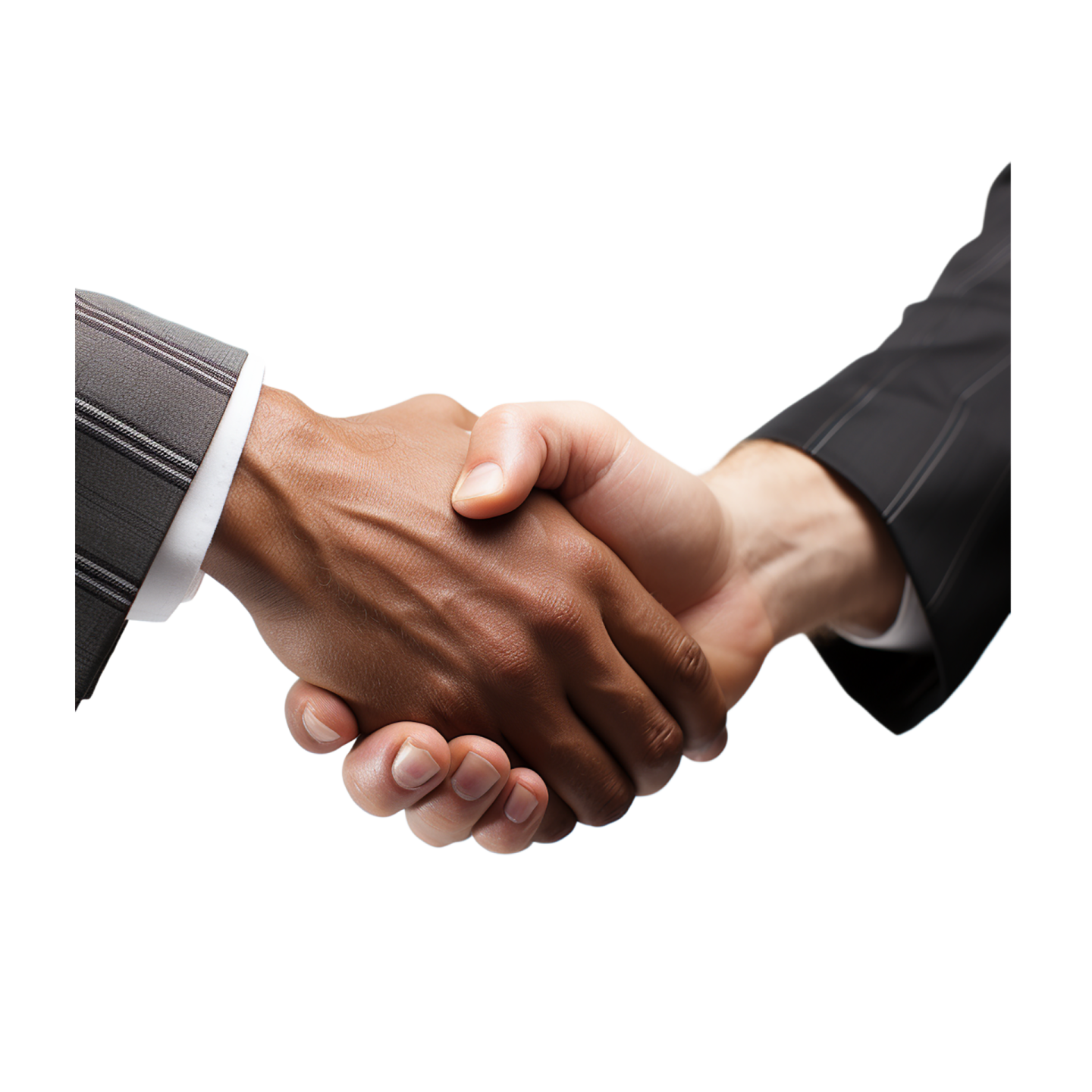 two men shaking hands on a white background