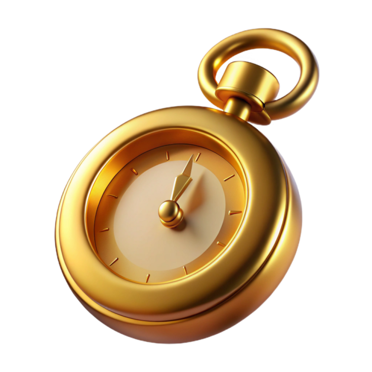 a gold pocket watch on a white background
