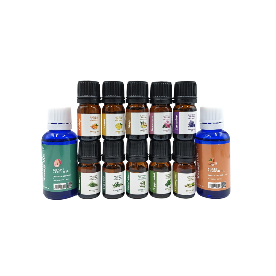 a set of six bottles of essential oils