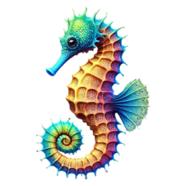 a colorful seahorse on a white background