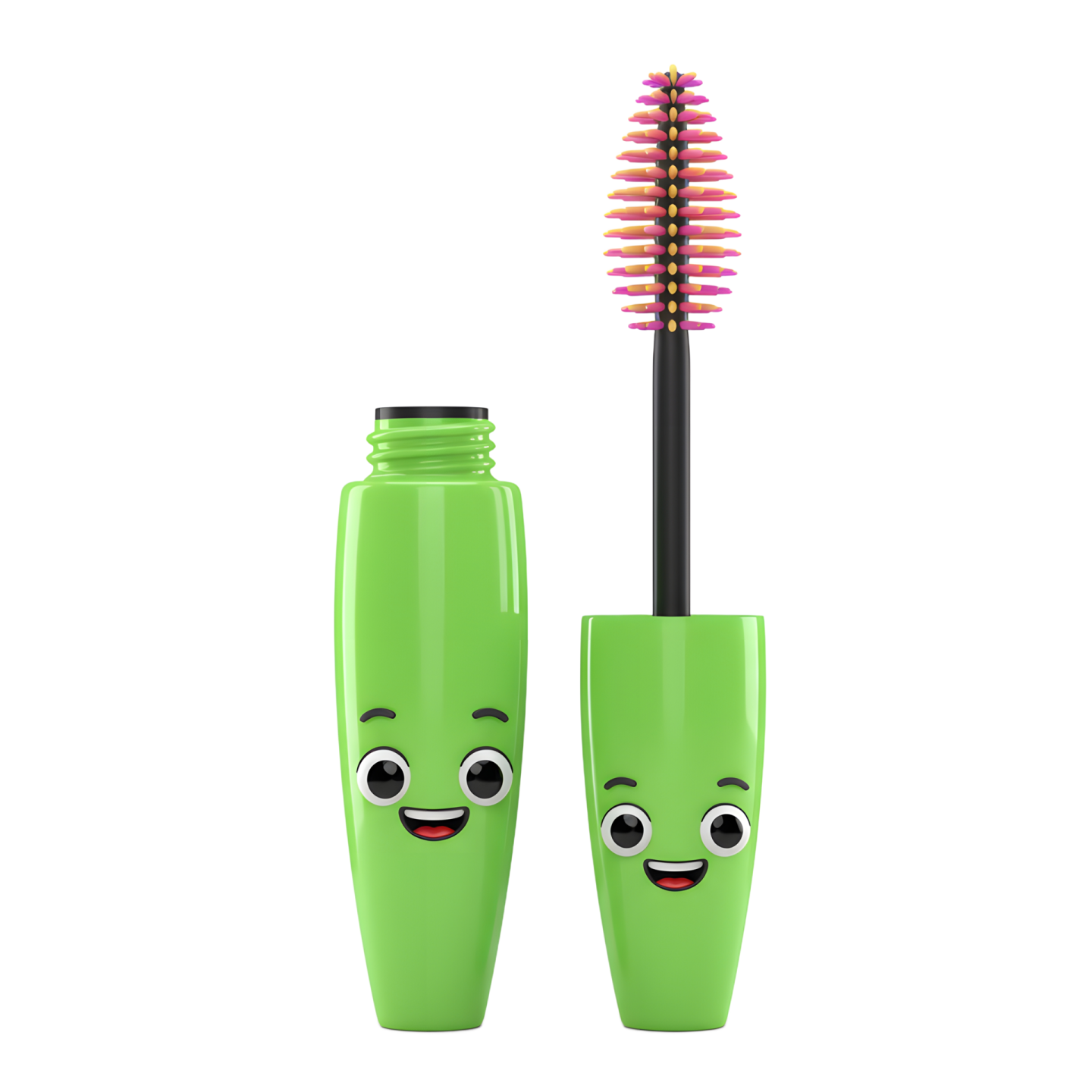 a green mascara with a smiling face on it