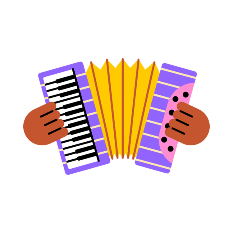 a pair of accordions with music notes