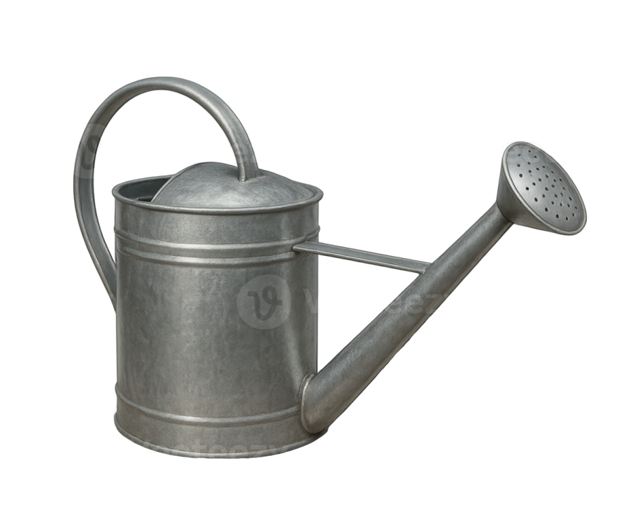 a watering can with a metal handle