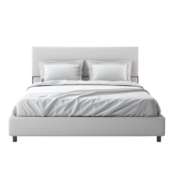 a bed with white sheets and pillows on it