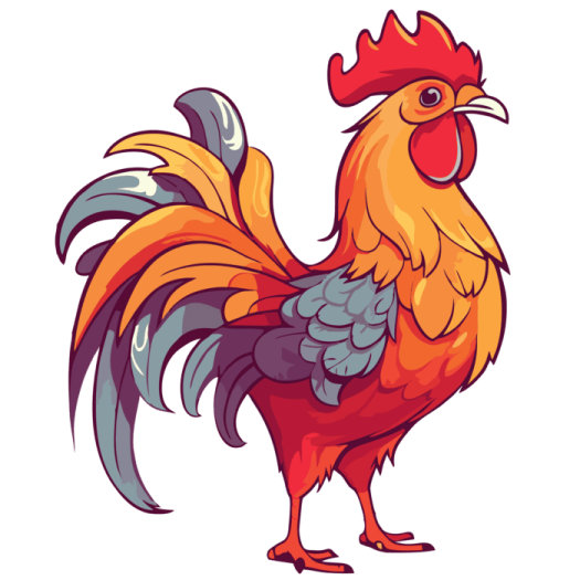 a rooster with orange and gray feathers