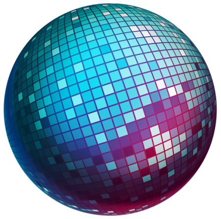 a blue and red disco ball