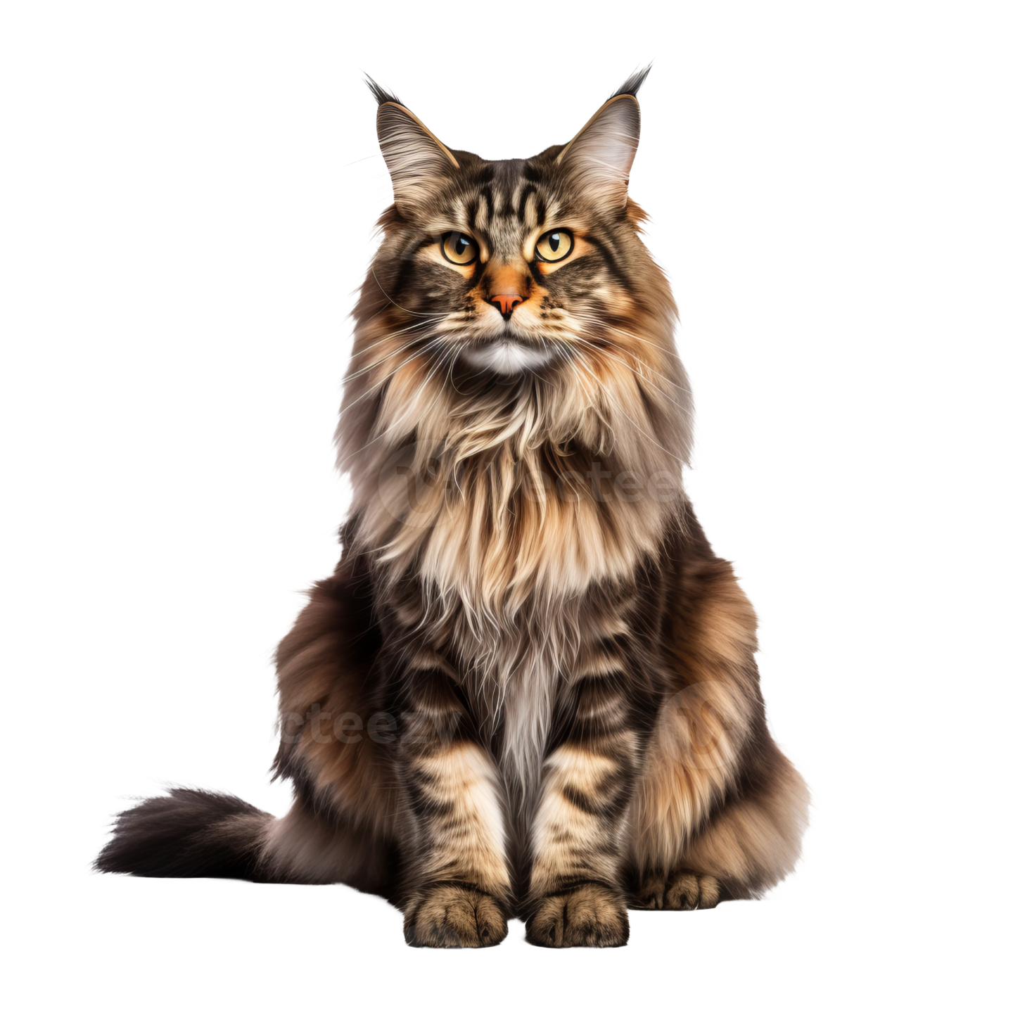 a long haired cat sitting and looking at the camera