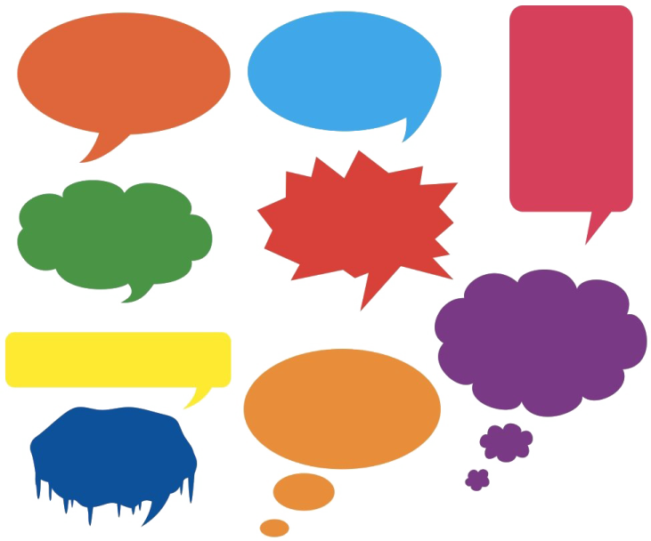 a set of colorful speech bubbles