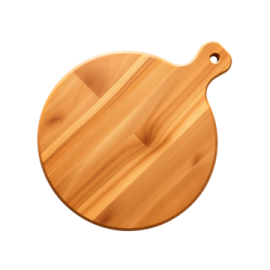 a wooden cutting board on a white background