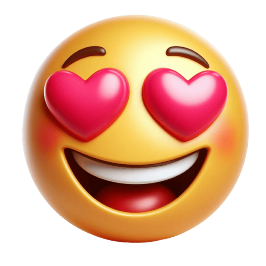 a smiley face with two hearts on it