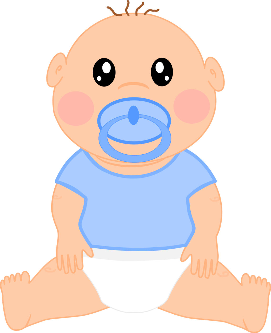 a baby in a blue shirt sitting on the floor
