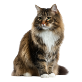 a brown and white cat sitting on the ground