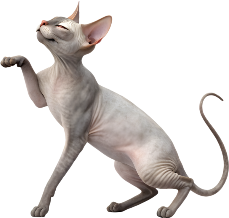 a white cat standing on its hinds