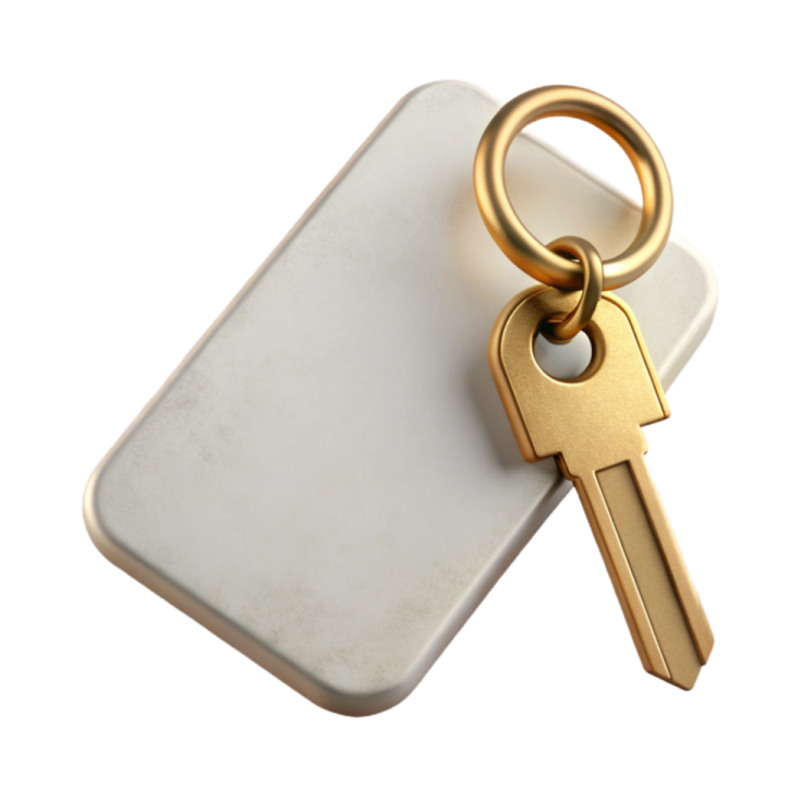 a gold key on top of a white phone