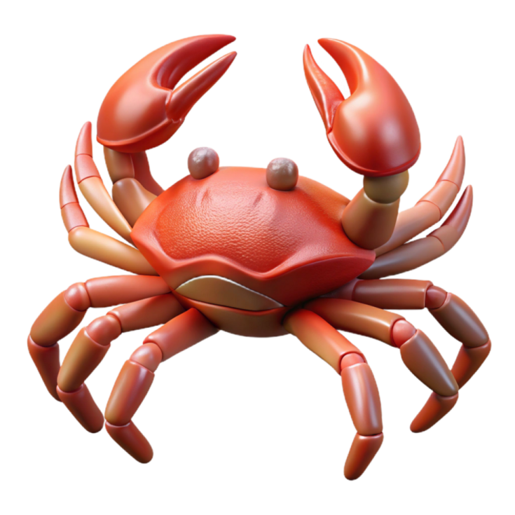 a red crab on a white background
