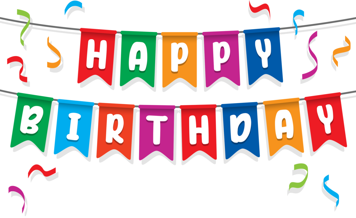 a happy birthday banner with colorful flags and streamers