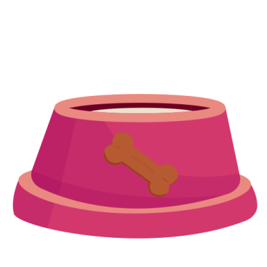 a pink bowl with a bone in it