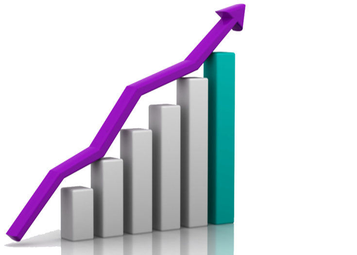 a bar chart with an arrow pointing upward