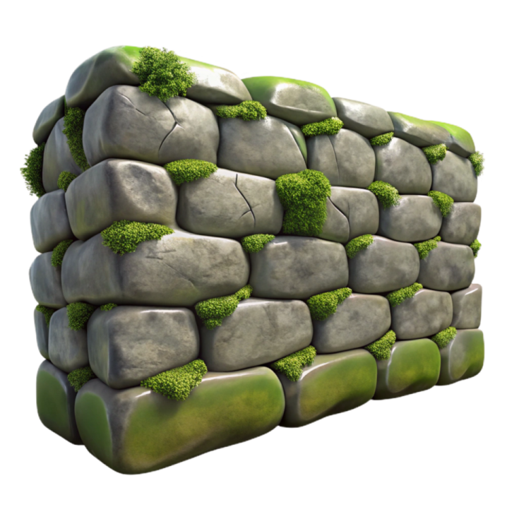 a stone wall with moss growing on it