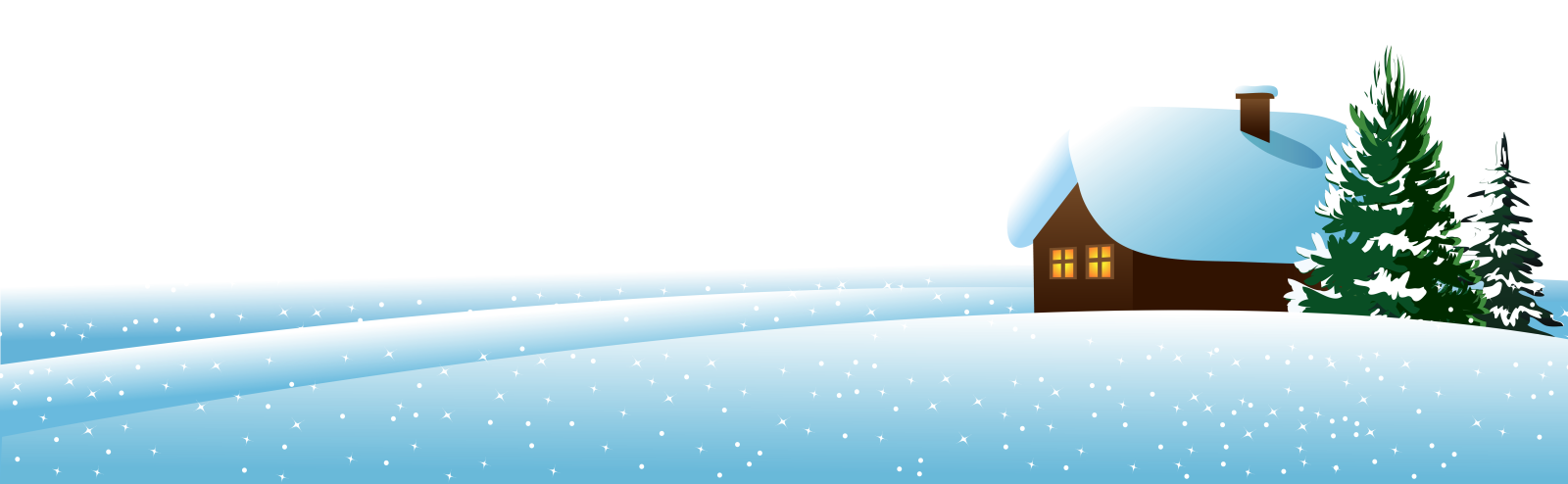 a snowy scene with a house and trees
