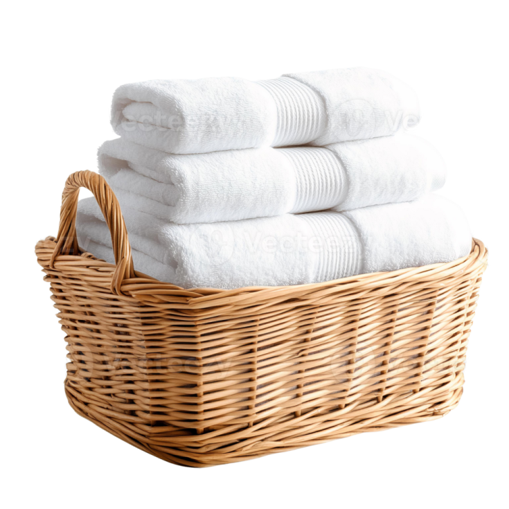 a basket filled with white towels