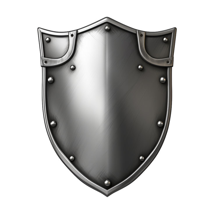 a metal shield on a white background
