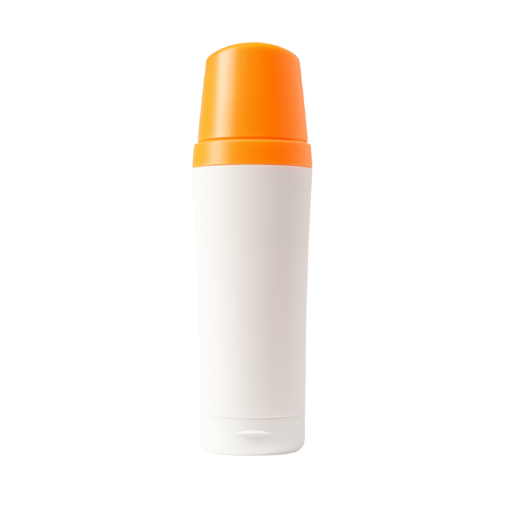 a white bottle with an orange lid