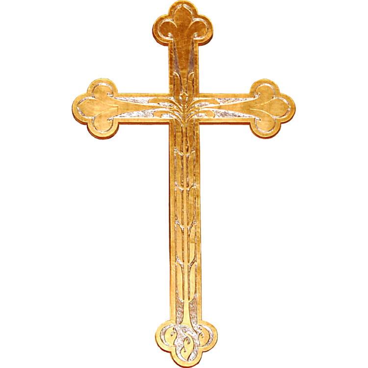 a gold cross on a white background