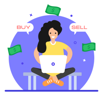 a woman sitting on a desk with money flying around her