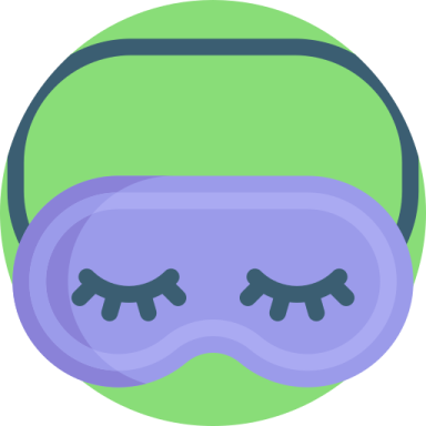 a purple and green mask with eyes closed