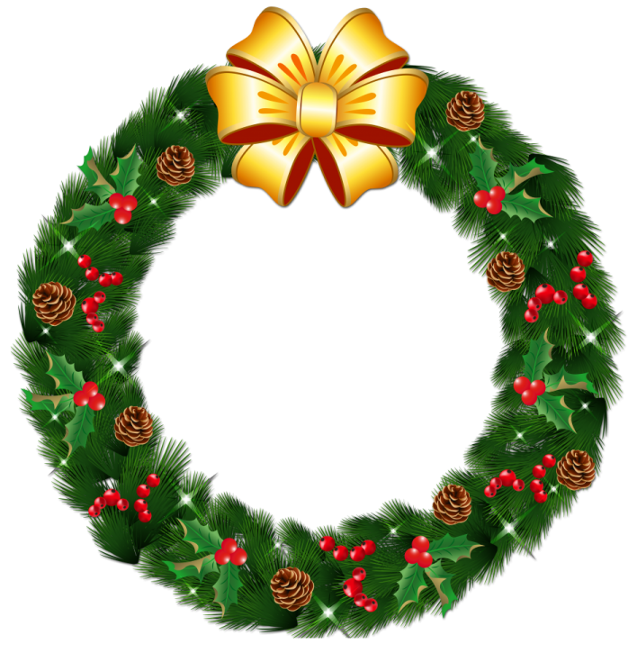 a christmas wreath with holly and pine cones