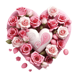 a heart shaped arrangement of pink and white roses
