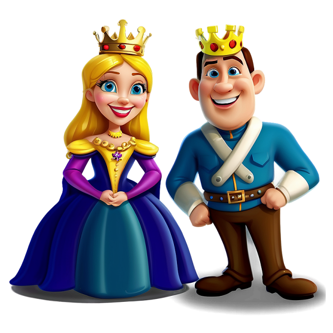 a cartoon illustration of a prince and princess standing next to each other characters